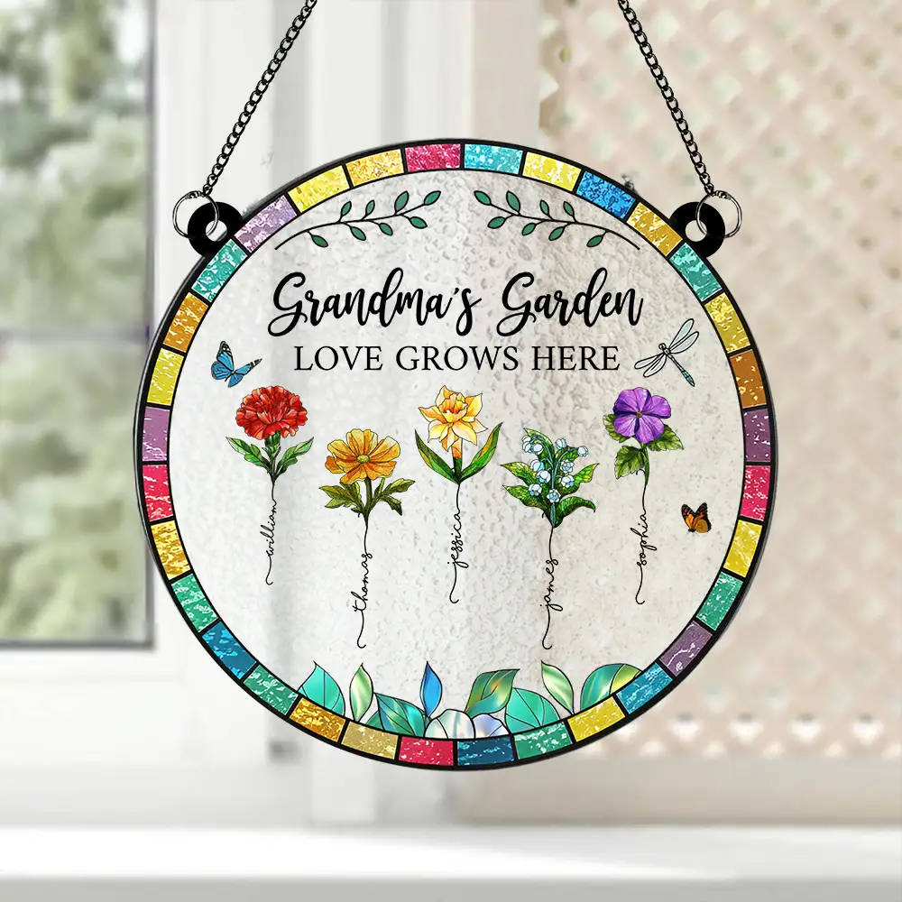 “Grandma’s Garden – Love Grows Here” Personalized Acrylic Suncatcher
