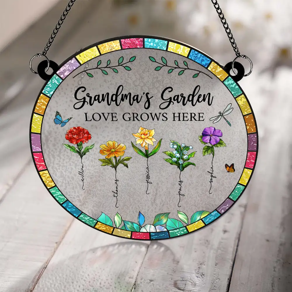 “Grandma’s Garden – Love Grows Here” Personalized Acrylic Suncatcher - Image 2