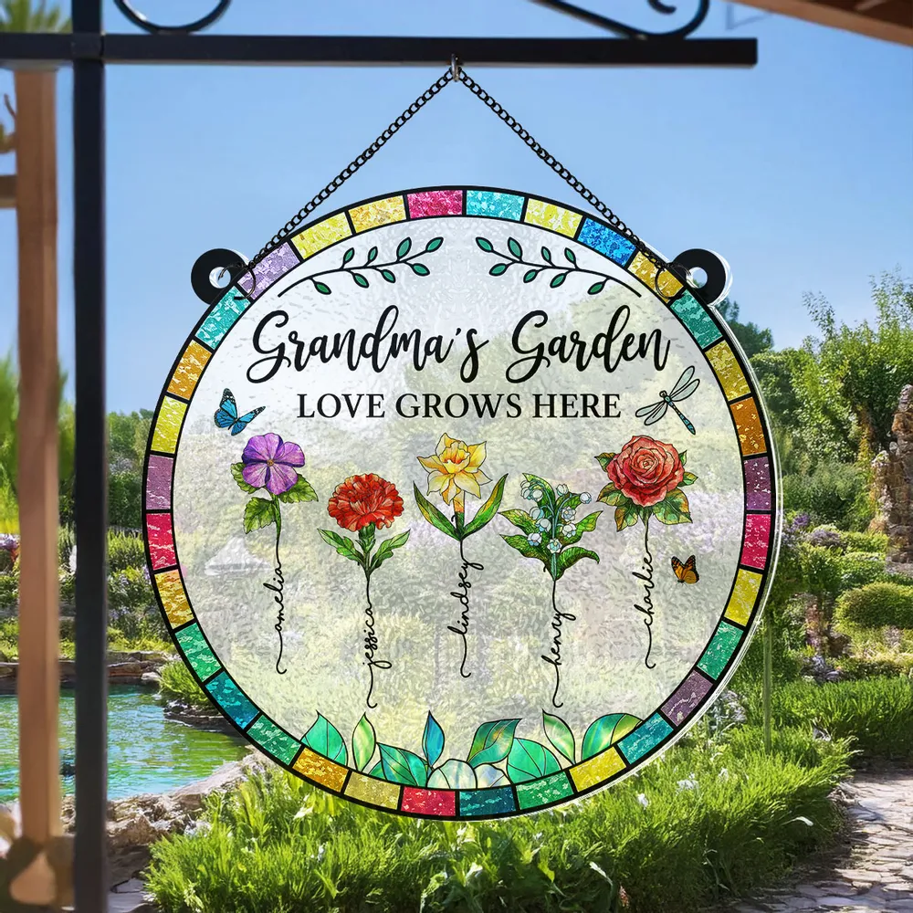 “Grandma’s Garden – Love Grows Here” Personalized Acrylic Suncatcher - Image 5