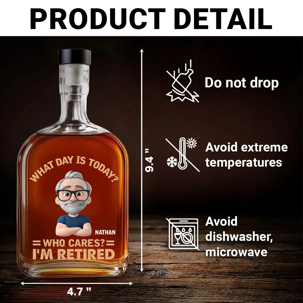 “Who Cares? I’m Retired” – Personalized Glass Spirits Decanter for Dad & Husband - Image 5