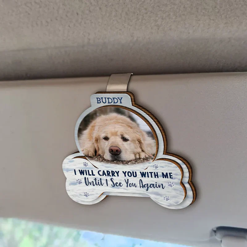 “I Will Carry You With Me” Personalized Wooden Car Visor Clip – Pet Memorial Gift - Image 2