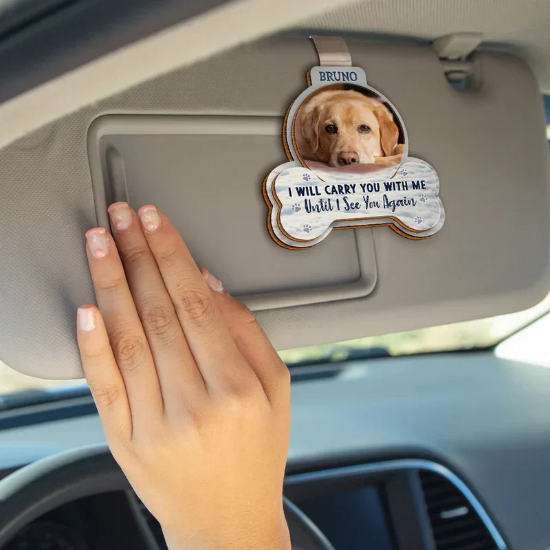 “I Will Carry You With Me” Personalized Wooden Car Visor Clip – Pet Memorial Gift - Image 4