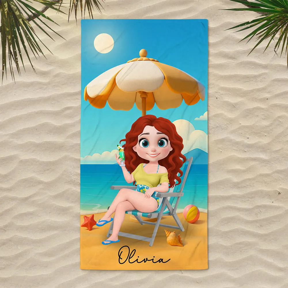 Custom Cartoon Beach Towel – Relax & Sip Under the Sun, Perfect Gift for Wife - Image 2