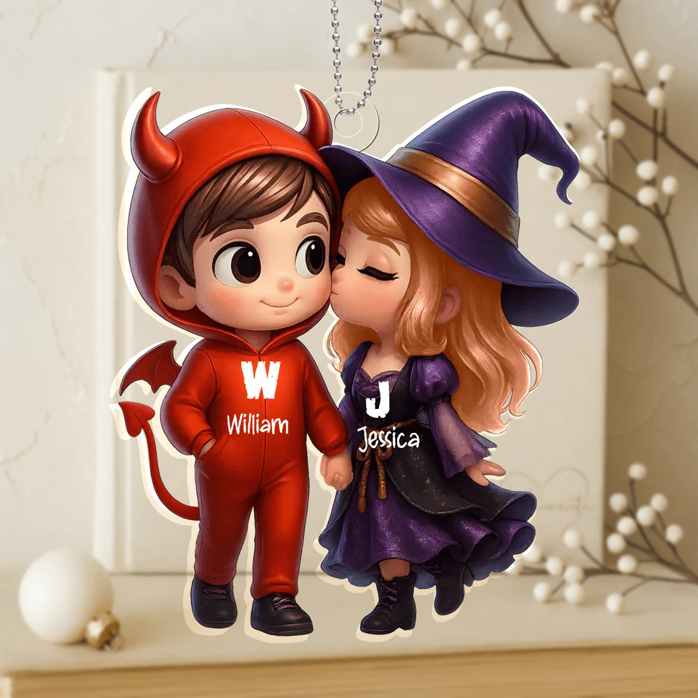 “Devil & Witch” Personalized Acrylic Ornament – Cute Halloween Gift for Couples - Image 3