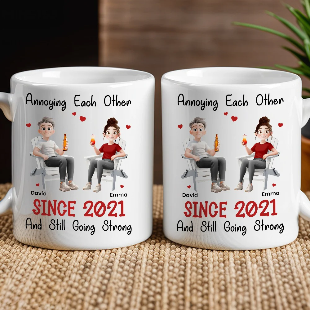 Funny Couple Mug – Custom Anniversary Gift for Husband or Wife with Coffee Illustration - Image 2