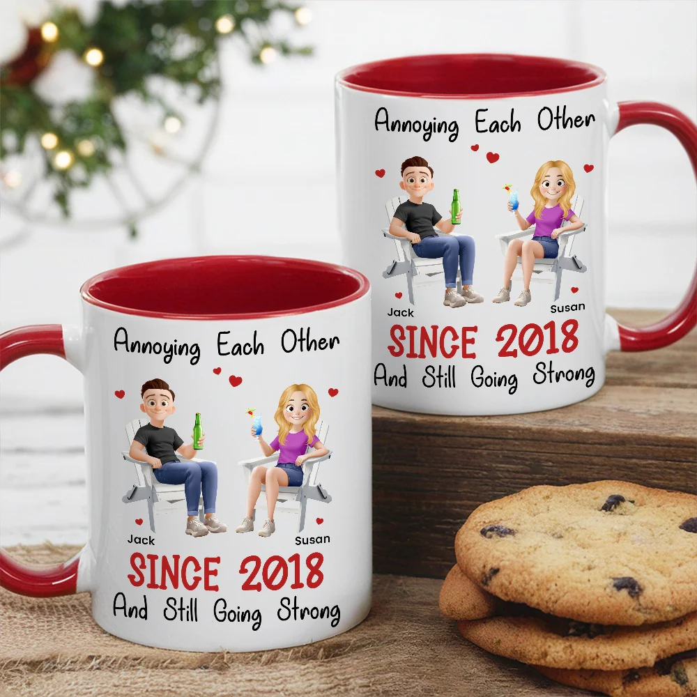 Funny Couple Mug – Custom Anniversary Gift for Husband or Wife with Coffee Illustration - Image 3