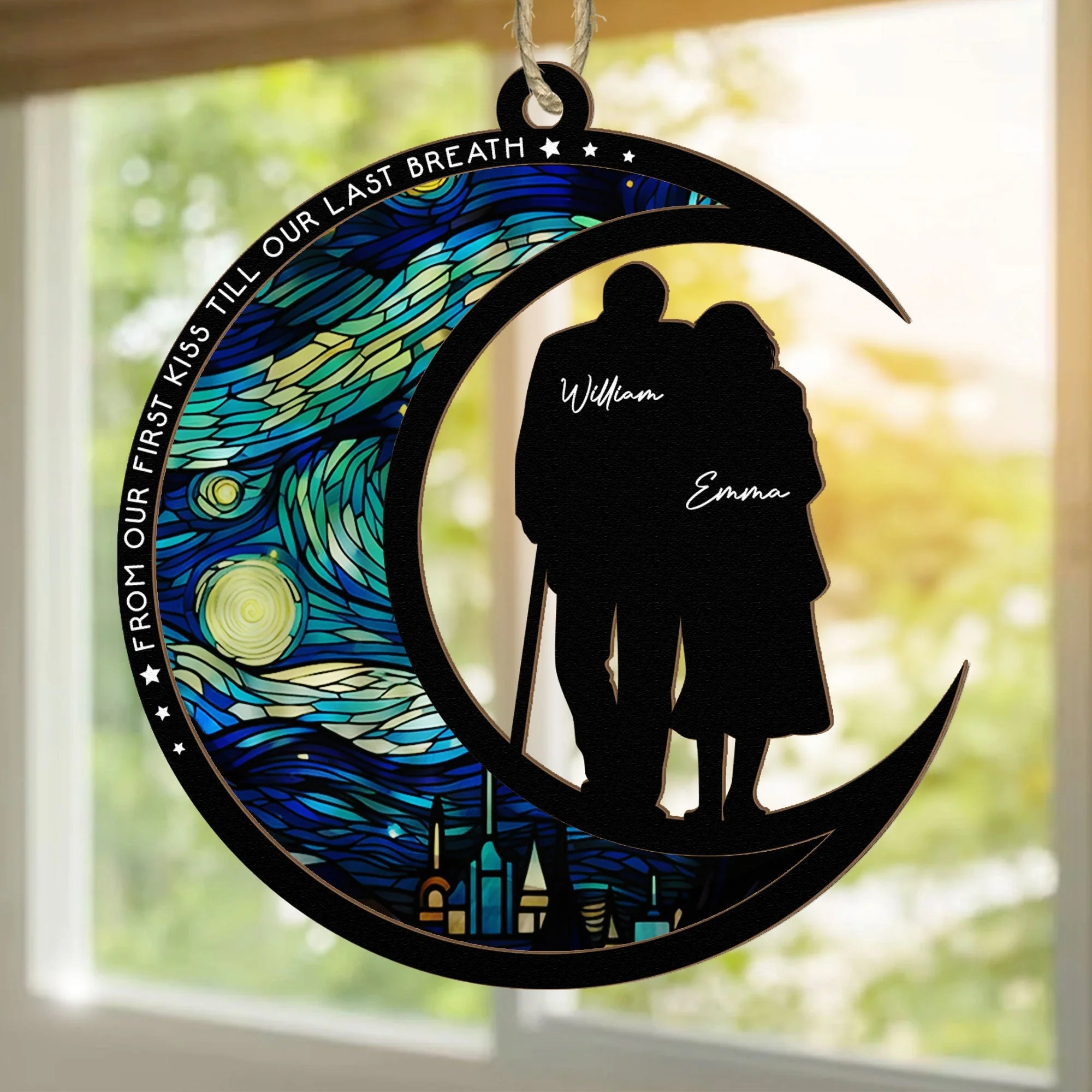 From Our First Kiss Till Our Last Breath – Personalized Wood and Acrylic Layered Ornament for Couples