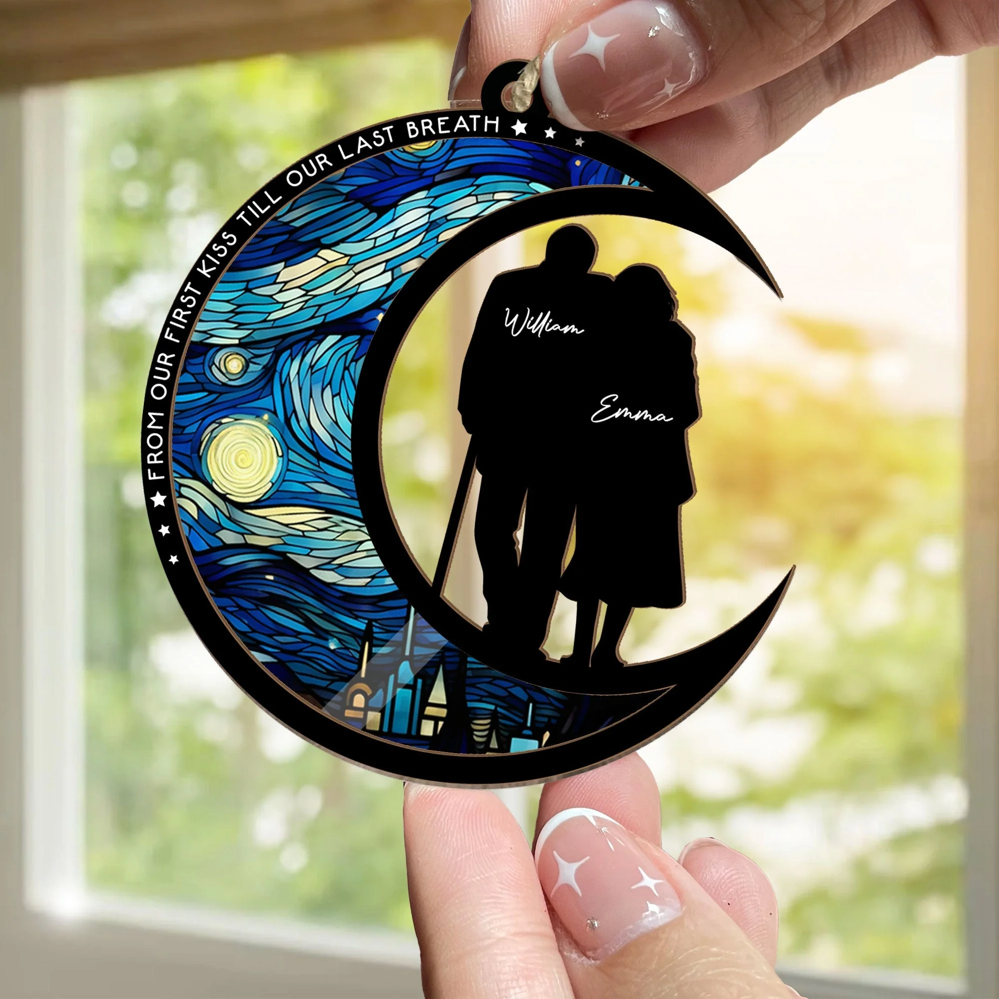 From Our First Kiss Till Our Last Breath – Personalized Wood and Acrylic Layered Ornament for Couples - Image 2