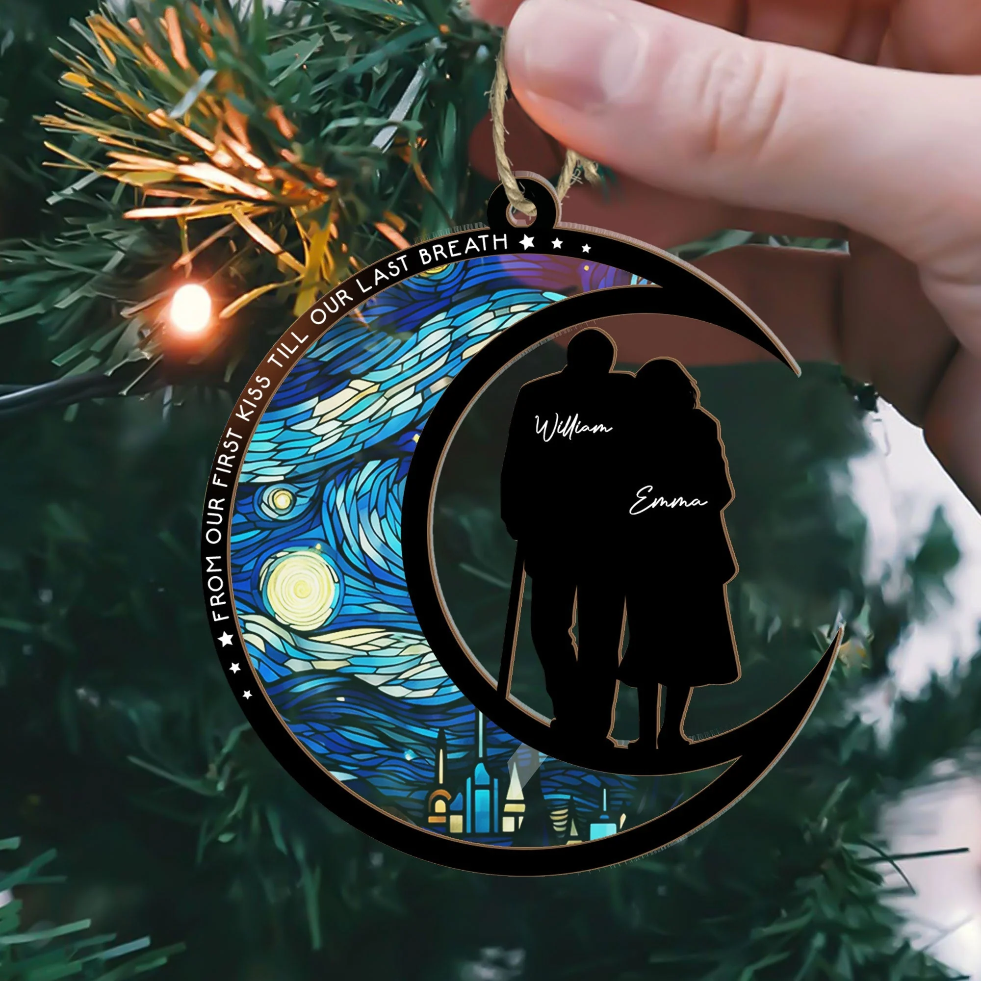 From Our First Kiss Till Our Last Breath – Personalized Wood and Acrylic Layered Ornament for Couples - Image 3
