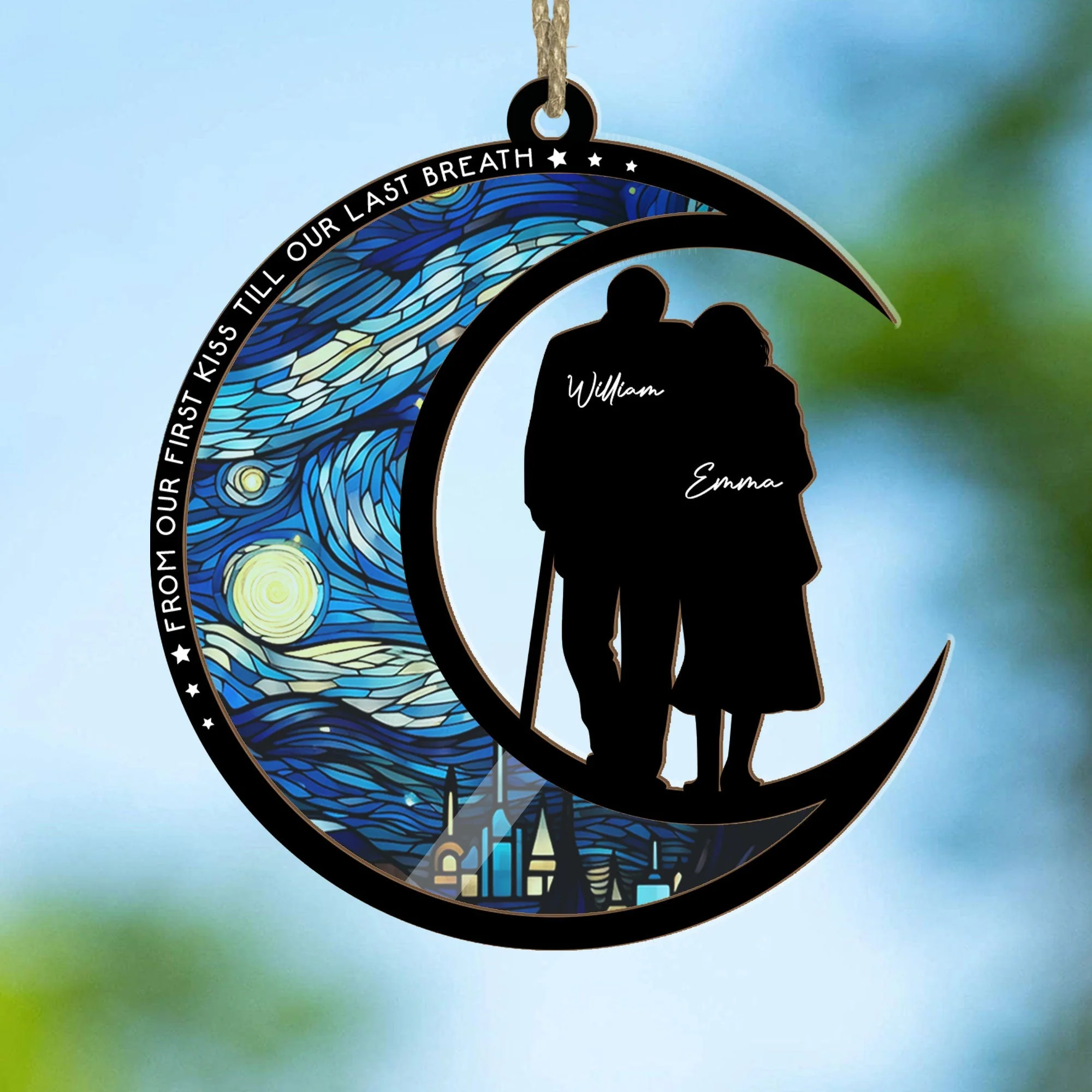 From Our First Kiss Till Our Last Breath – Personalized Wood and Acrylic Layered Ornament for Couples - Image 4