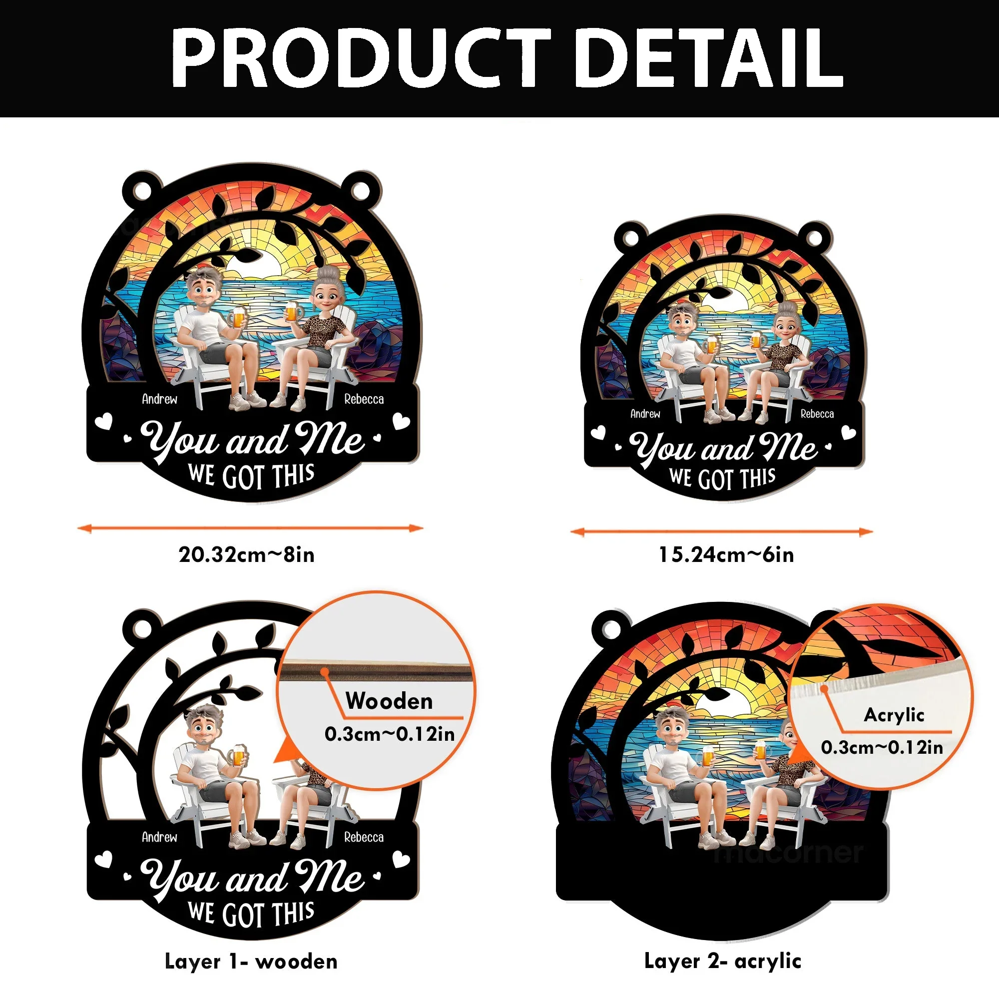 You and Me We Got This – Personalized Wood and Acrylic Layered Ornament for Couples - Image 4