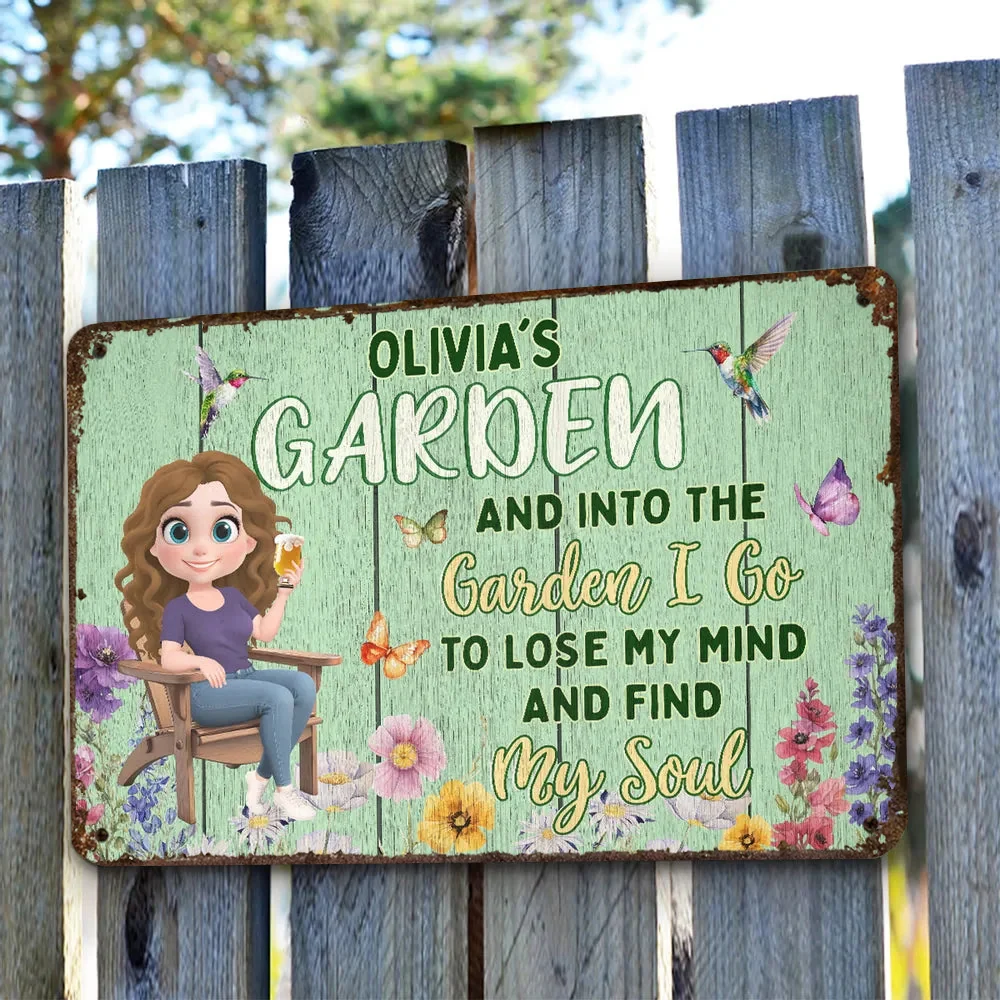 Rectangular Iron Sign with Garden Theme, Cartoon Character and Floral Design, Outdoor Decoration Gift - Image 2
