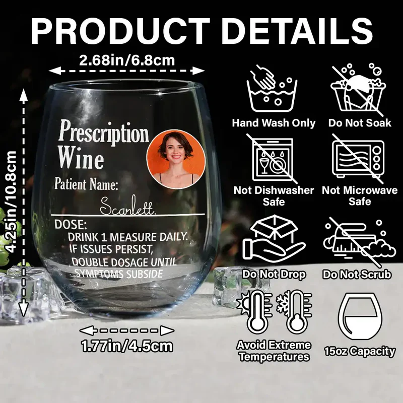 Prescription Wine – Personalized Funny Wine Glass with Photo and Name - Image 4