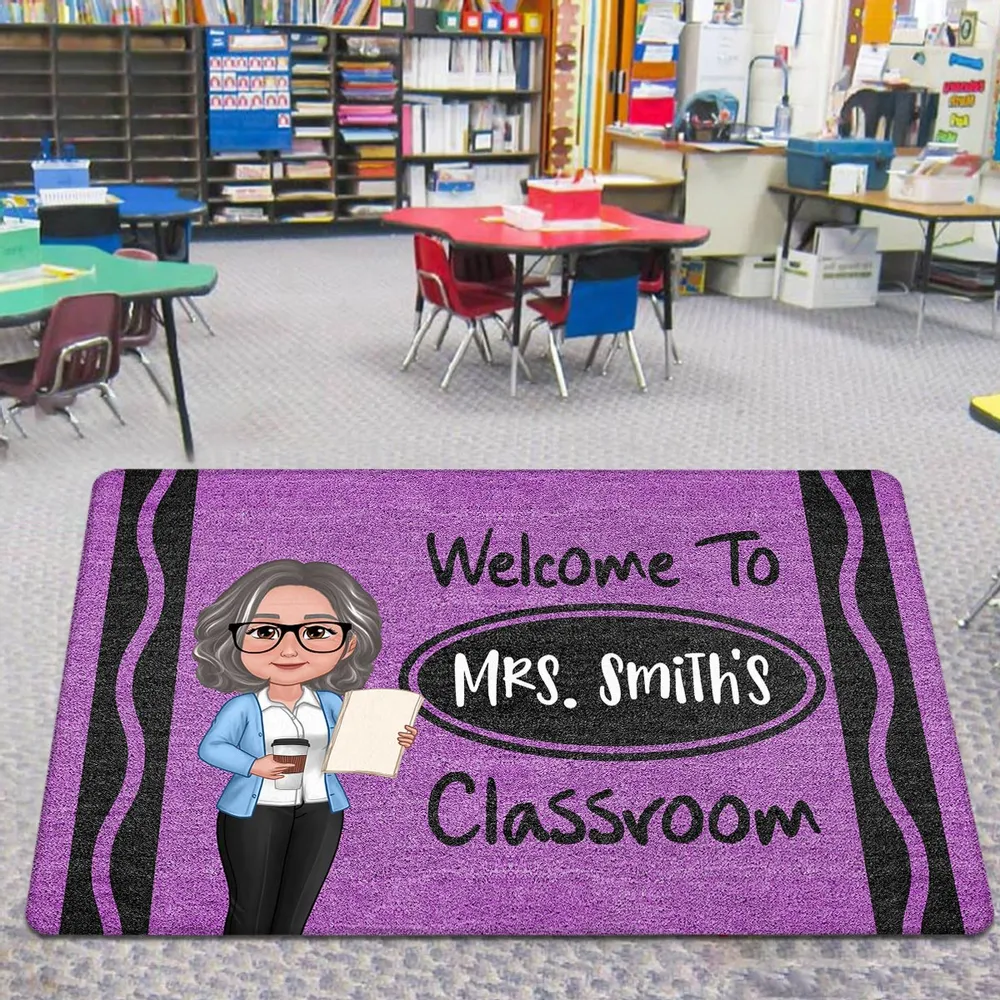 Personalized Classroom Entrance Mat – Unique Gift for Teachers with Cartoon Illustration - Image 2