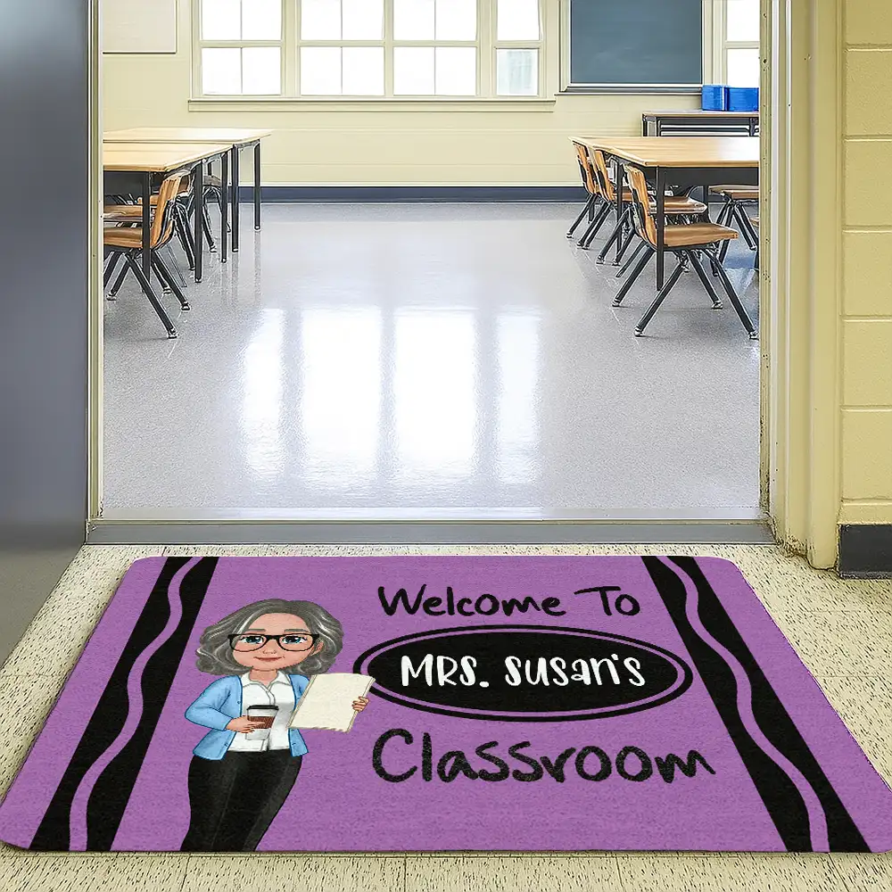 Personalized Classroom Entrance Mat – Unique Gift for Teachers with Cartoon Illustration - Image 3