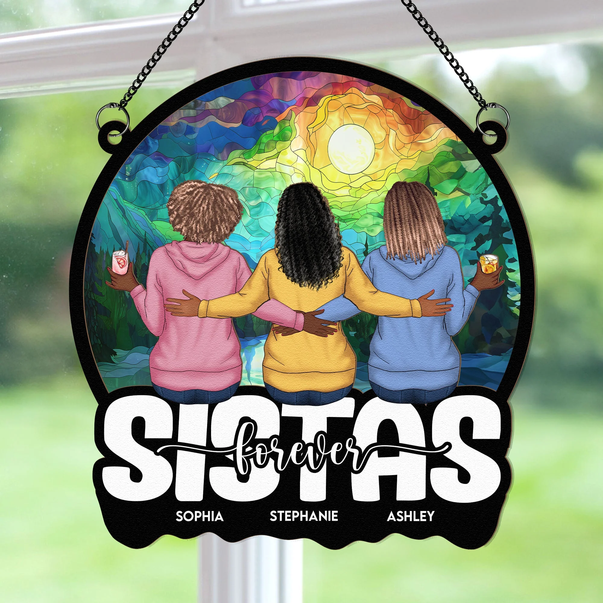 Sisters Forever – Personalized Wood and Acrylic Layered Ornament with Rainbow Design - Image 5