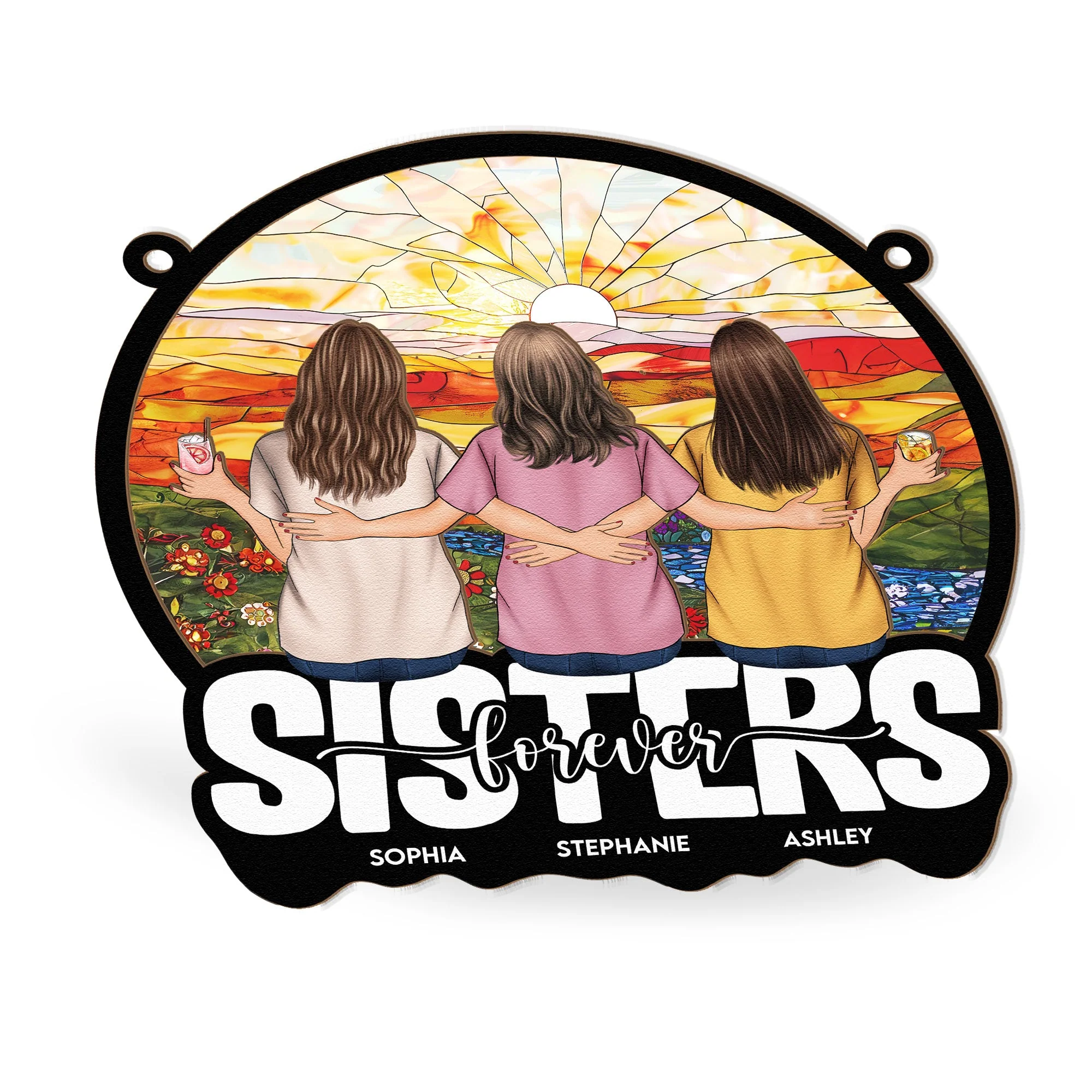 Sisters Forever – Personalized Wood and Acrylic Layered Ornament with Rainbow Design - Image 6