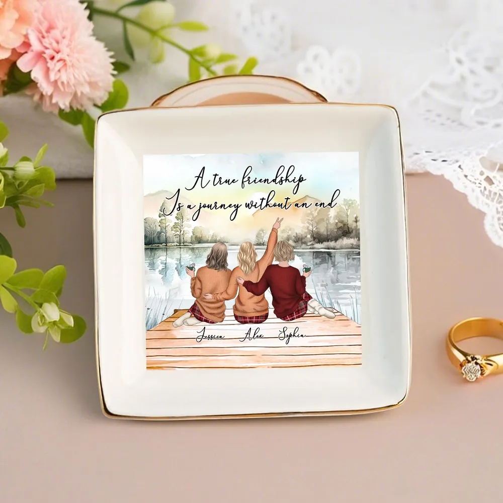 Lakeside Sisters Ceramic Jewelry Dish, “A True Friendship” Quote, Personalized Keepsake Gift for Siblings
