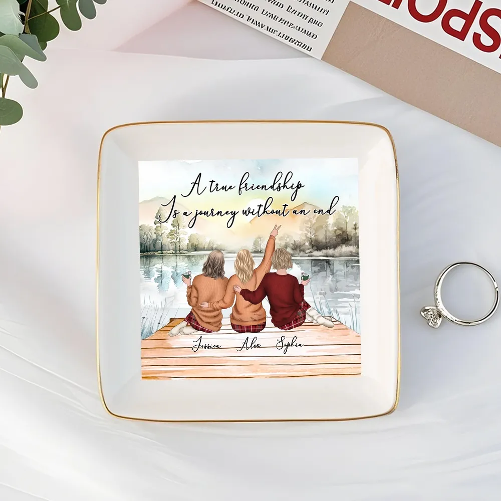 Lakeside Sisters Ceramic Jewelry Dish, “A True Friendship” Quote, Personalized Keepsake Gift for Siblings - Image 2
