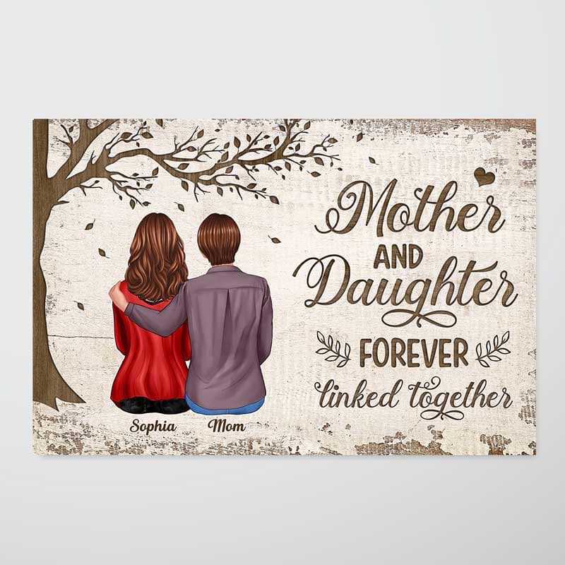 Poster – “Mother & Daughter Forever Linked” Back-View Hug Under Autumn Tree, Custom Gift for Mom or Child - Image 2