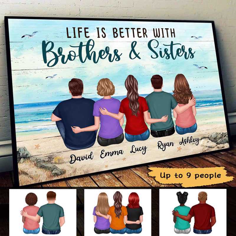 Poster – “Life Is Better with Brothers & Sisters” Beach Back-View Art, Custom Gift for Siblings - Image 3