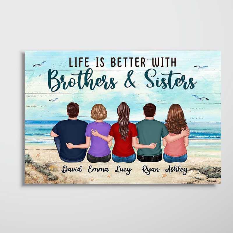 Poster – “Life Is Better with Brothers & Sisters” Beach Back-View Art, Custom Gift for Siblings - Image 4