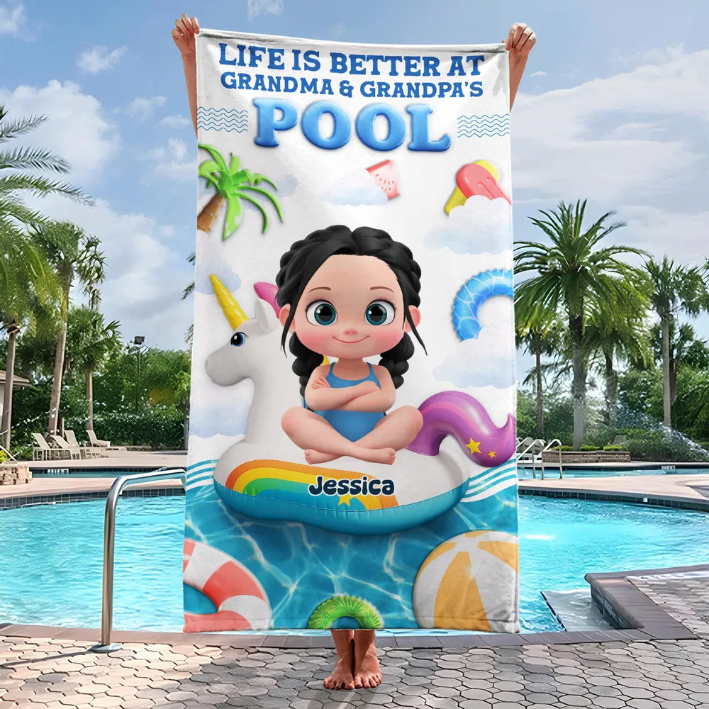 Custom Beach Towel for Grandchildren – 'Life Is Better at Grandma & Grandpa’s Pool', Fun Summer Gift - Image 3