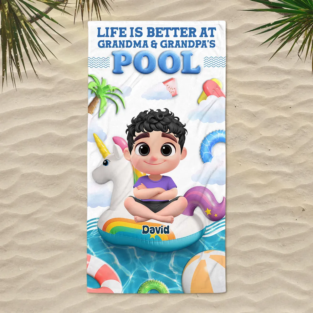 Custom Beach Towel for Grandchildren – 'Life Is Better at Grandma & Grandpa’s Pool', Fun Summer Gift - Image 5