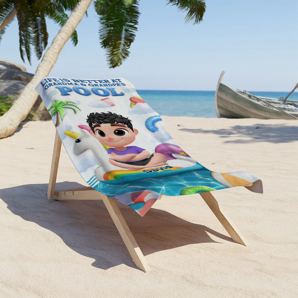 Custom Beach Towel for Grandchildren – 'Life Is Better at Grandma & Grandpa’s Pool', Fun Summer Gift - Image 6