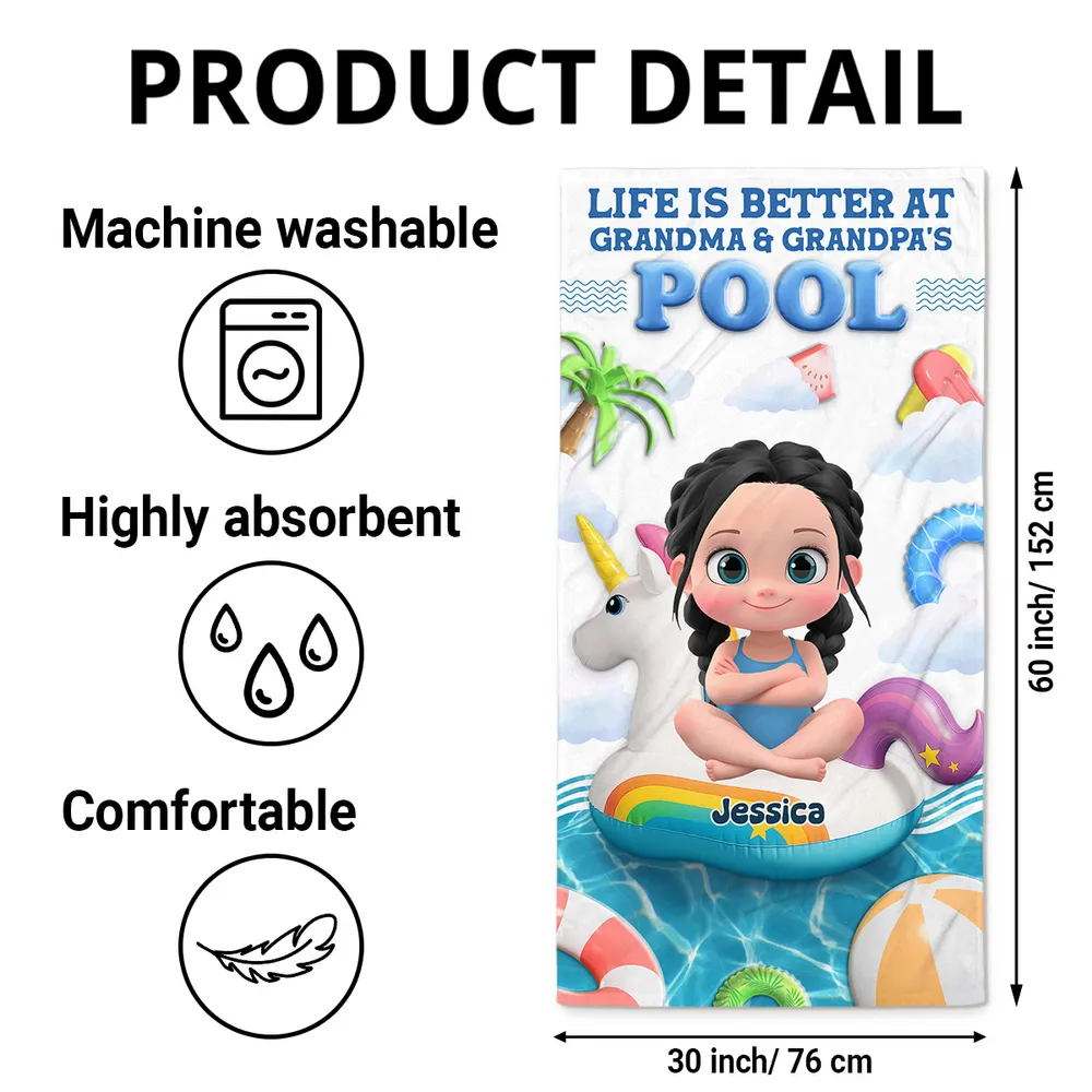 Custom Beach Towel for Grandchildren – 'Life Is Better at Grandma & Grandpa’s Pool', Fun Summer Gift - Image 7