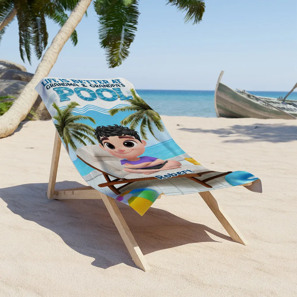 Custom Beach Towel for Grandchildren – Poolside Lounge Design, Gift from Grandma & Grandpa - Image 5
