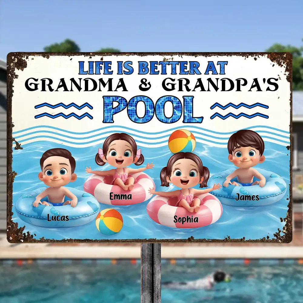 Personalized Iron Pool Sign for Family Poolside Decor