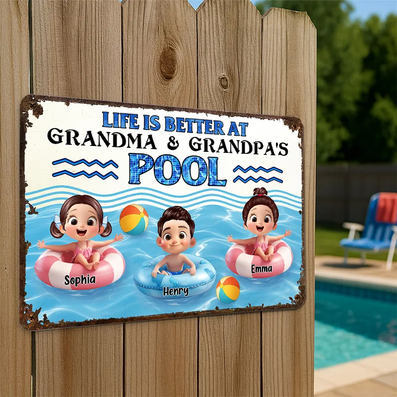 Personalized Iron Pool Sign for Family Poolside Decor - Image 4