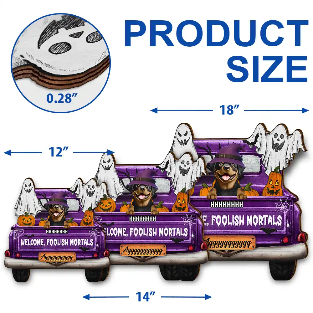 Halloween Wooden Sign - Purple Truck & Pets, Custom Gift - Image 5