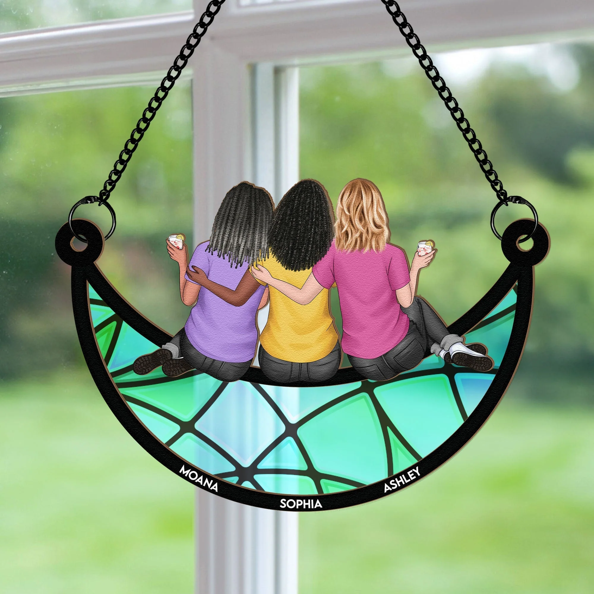 Back View Girls on Moon – Custom Friendship Ornament with Names and Outfits - Image 6