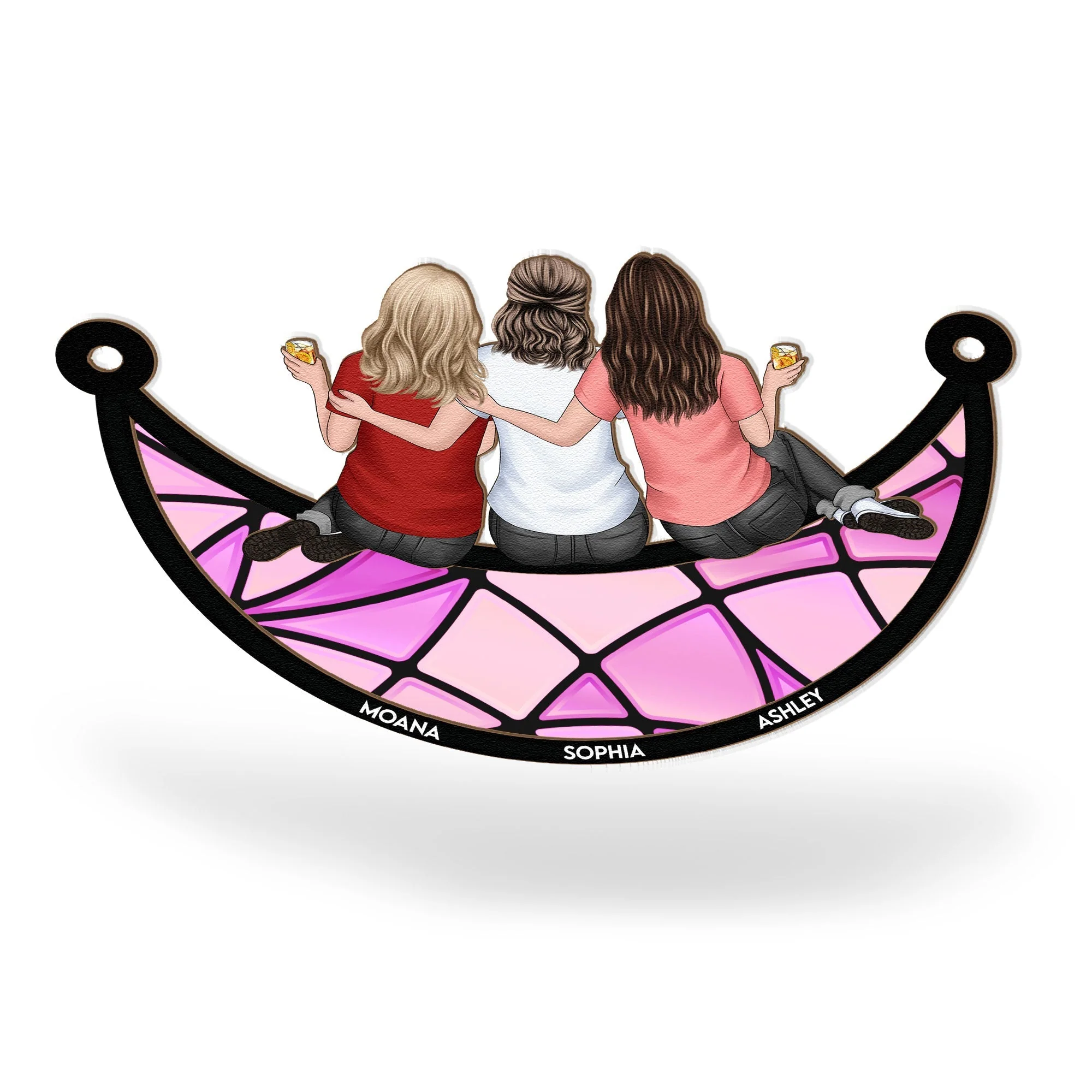 Back View Girls on Moon – Custom Friendship Ornament with Names and Outfits - Image 7