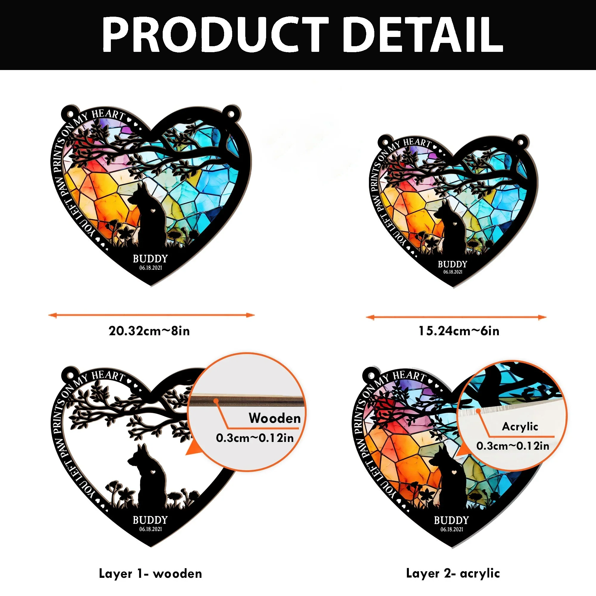 You Left Paw Prints on My Heart – Pet Memorial Ornament with Custom Name and Date - Image 4