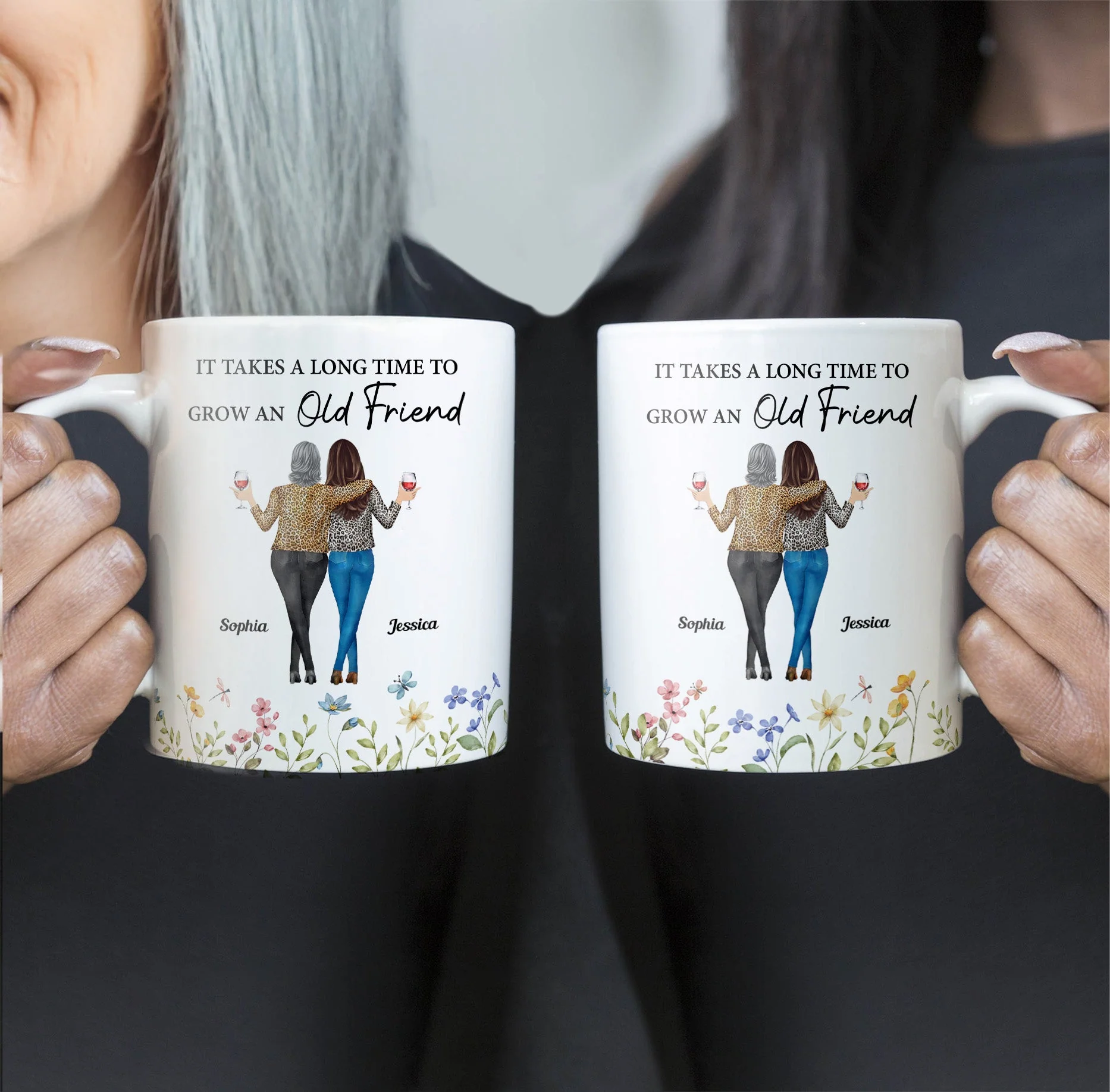 Enduring Friendship - Custom "It Takes a Long Time to Grow an Old Friend" White Ceramic Mug, Heartwarming Gift for Friends or Sisters - Image 4