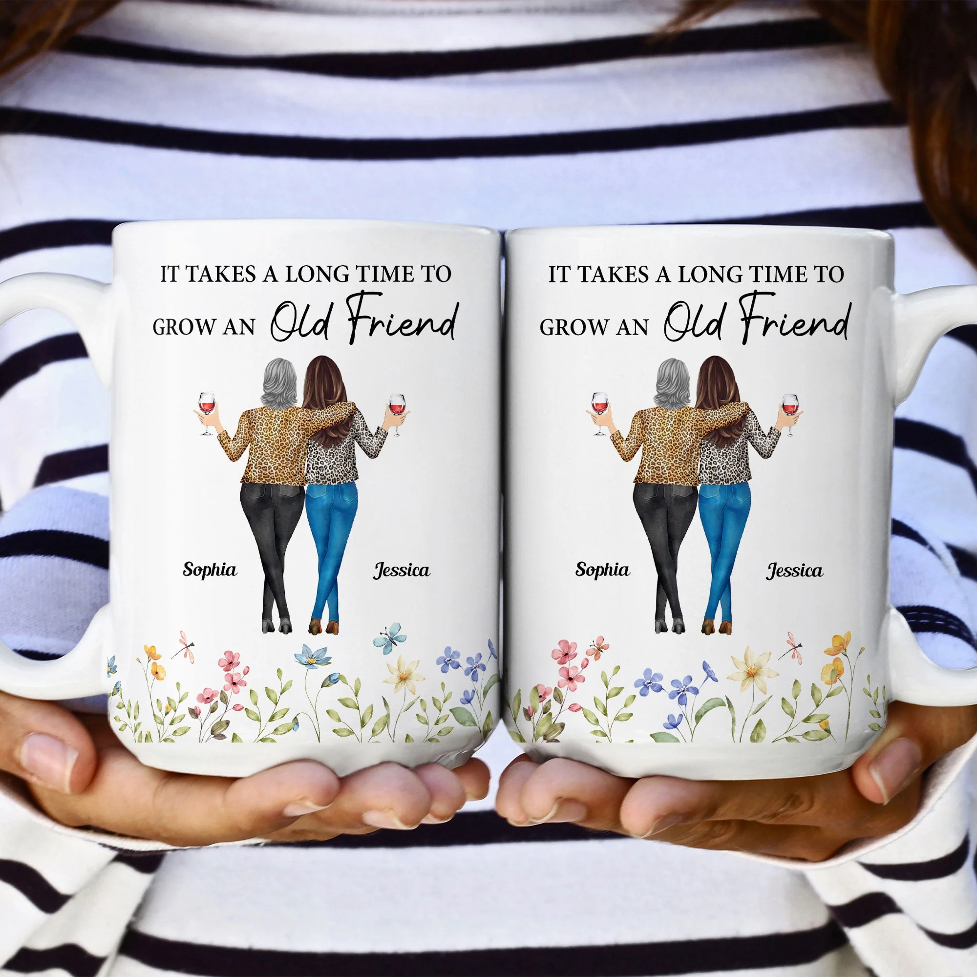 Enduring Friendship - Custom "It Takes a Long Time to Grow an Old Friend" White Ceramic Mug, Heartwarming Gift for Friends or Sisters - Image 5