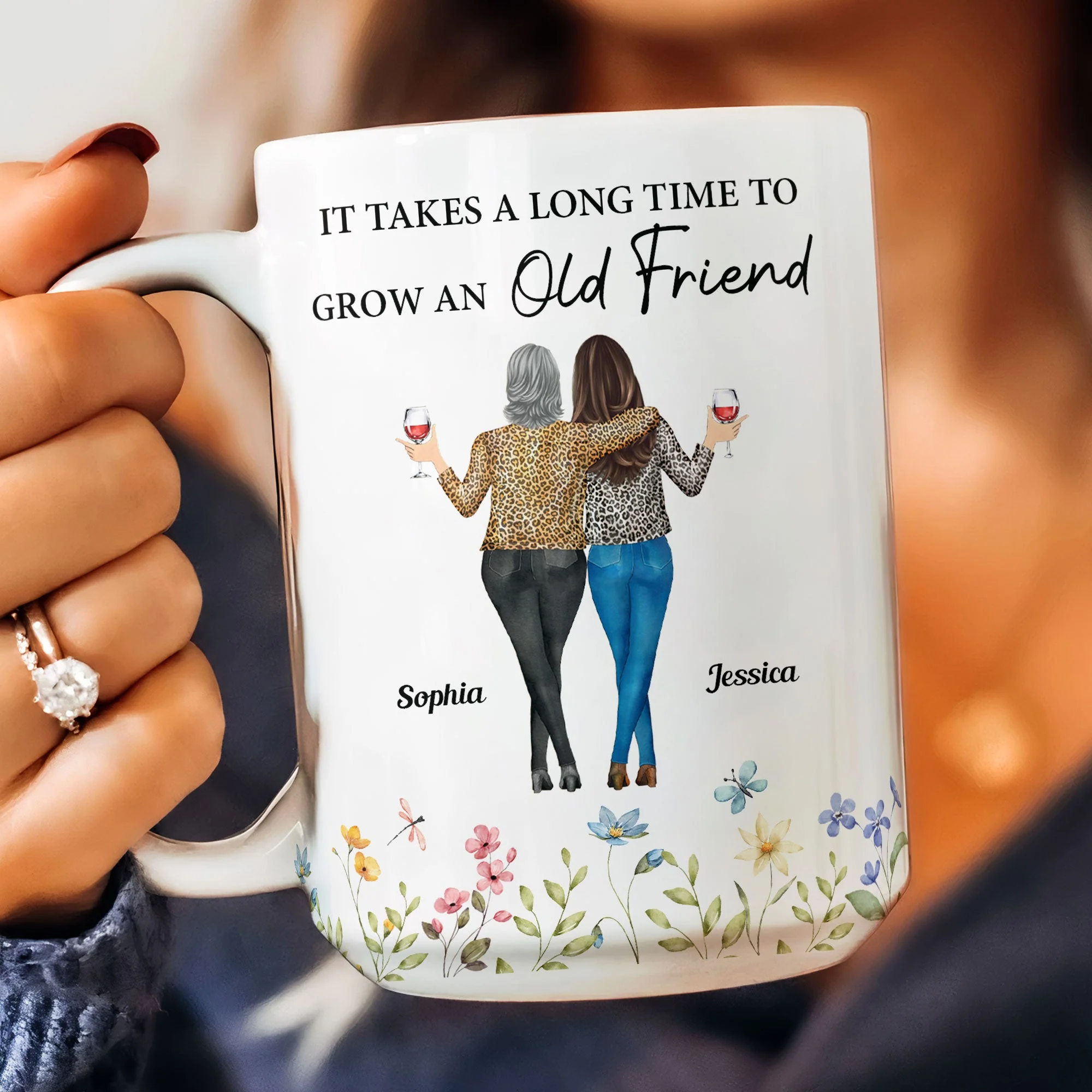Enduring Friendship - Custom "It Takes a Long Time to Grow an Old Friend" White Ceramic Mug, Heartwarming Gift for Friends or Sisters - Image 6