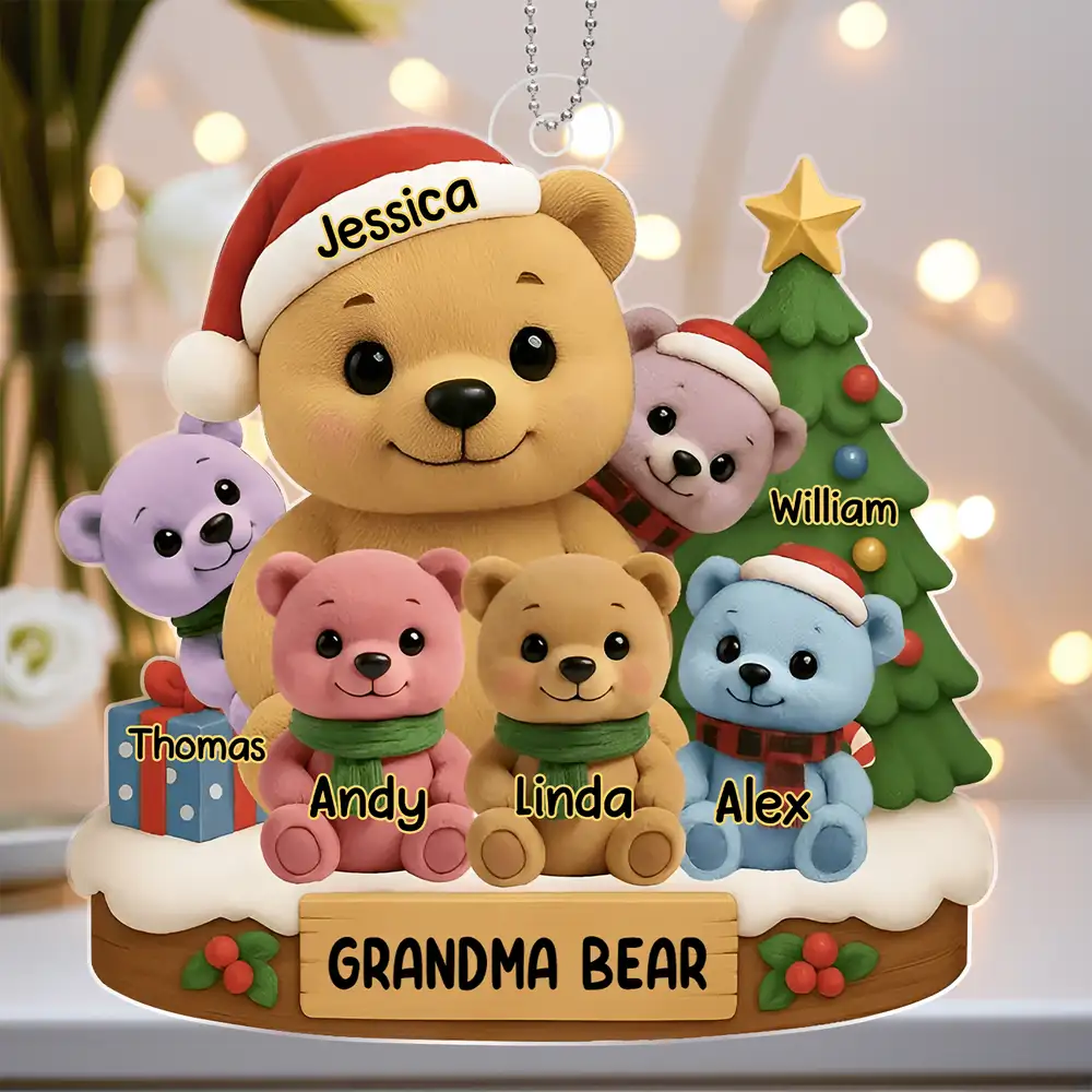 “Grandma Bear” Personalized Acrylic Ornament – Custom Holiday Gift for Grandma with Cute Bears