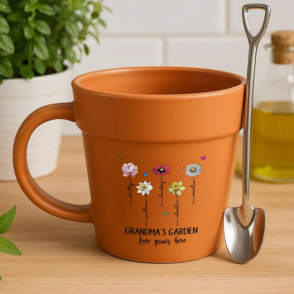 “Grandma’s Garden” Personalized Plant Pot Mug – Custom Gift for Grandma, Floral Design - Image 11