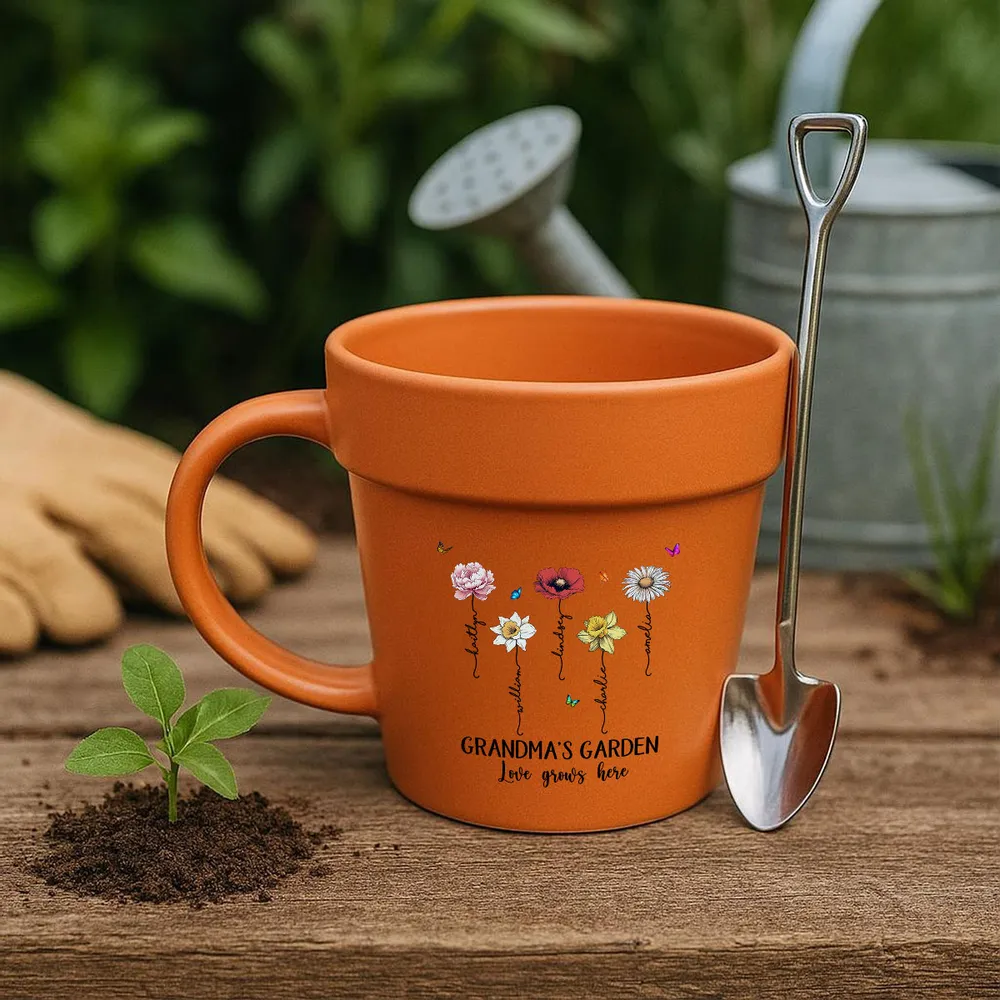 “Grandma’s Garden” Personalized Plant Pot Mug – Custom Gift for Grandma, Floral Design - Image 12