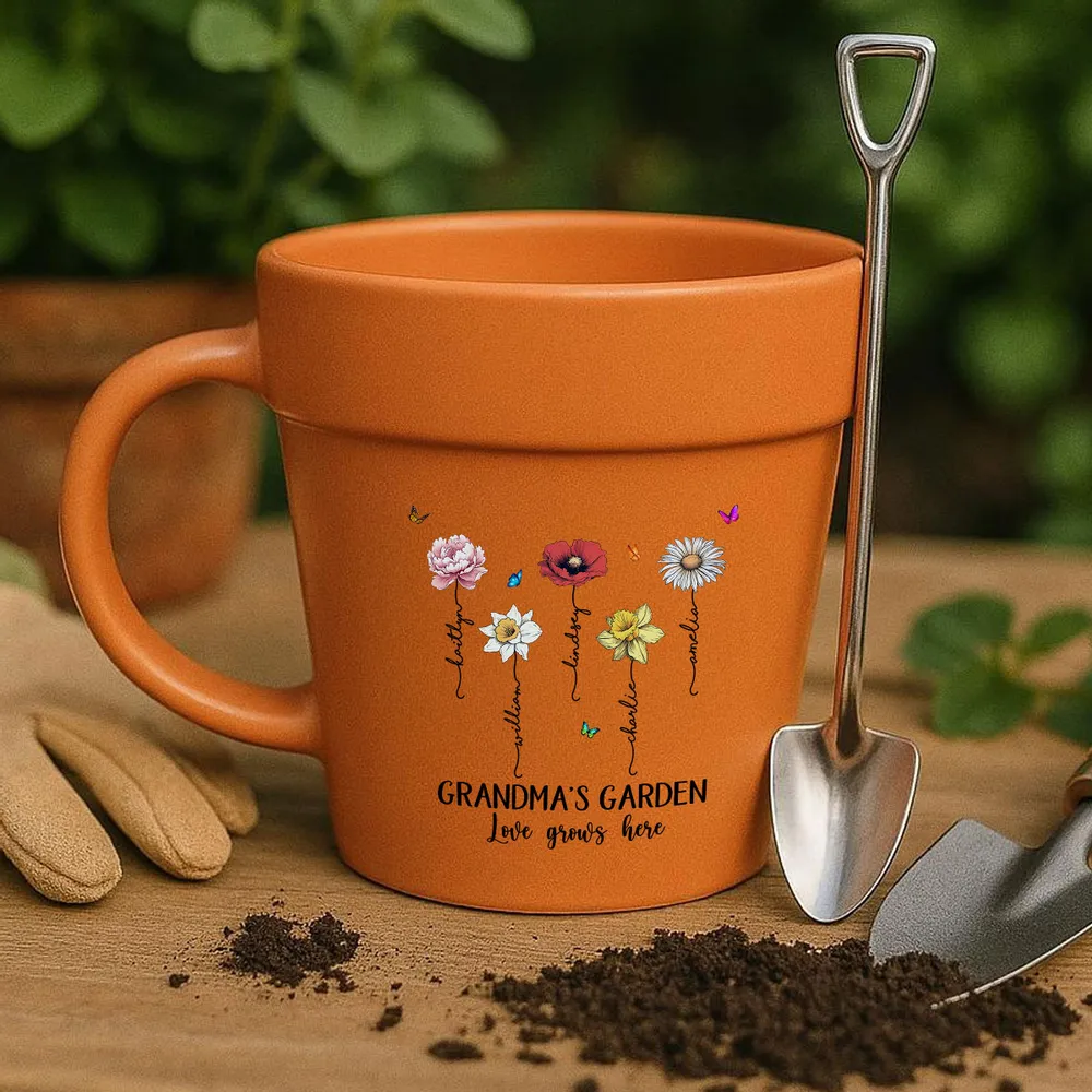 “Grandma’s Garden” Personalized Plant Pot Mug – Custom Gift for Grandma, Floral Design - Image 14