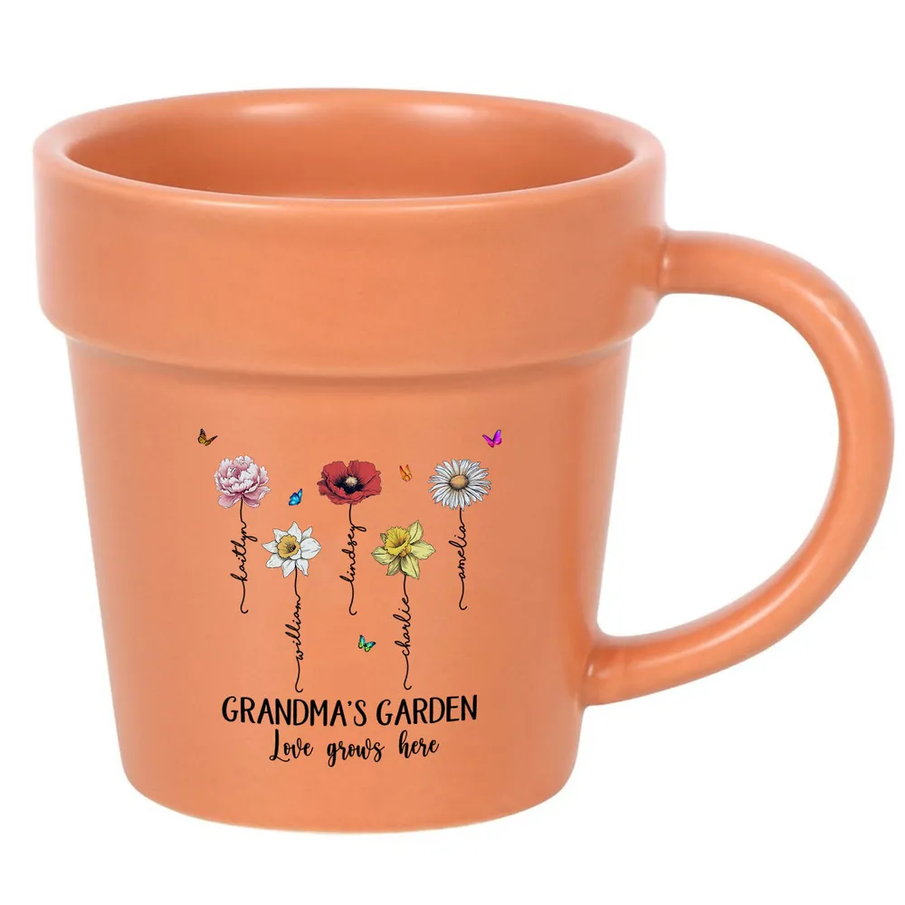 “Grandma’s Garden” Personalized Plant Pot Mug – Custom Gift for Grandma, Floral Design - Image 4