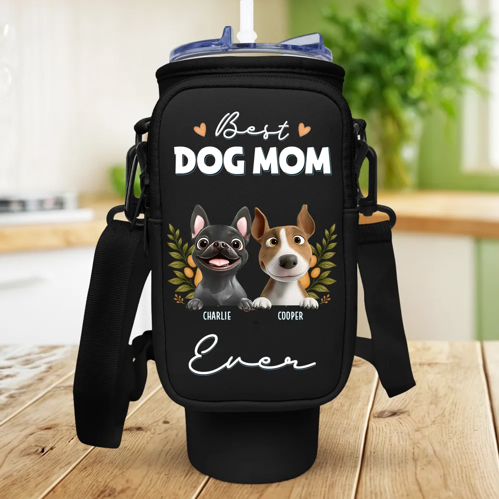 Best Dog Mom Ever – Personalized Water Bottle Carrier Bag, Cute Gift for Wife, Sister, or Daughter Who Loves Dogs - Image 2