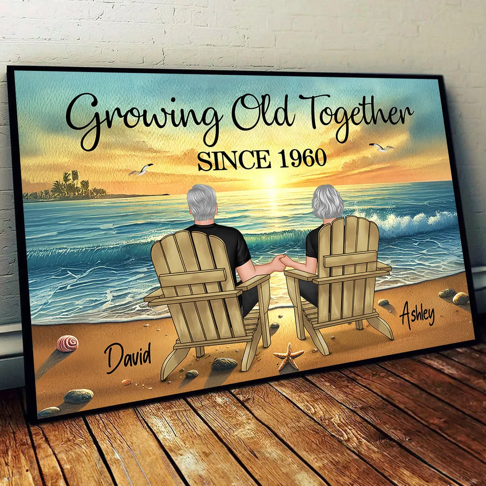 Growing Old Together Beach Poster – Personalized Anniversary Gift for Couples - Image 3