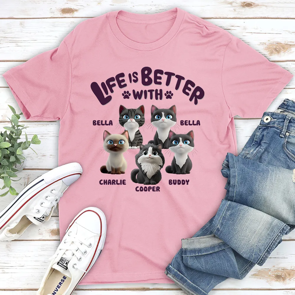 Life Is Better with Cats – Personalized Classic Tee with Custom Cat Names, Perfect Gift for Cat or Dog Lovers - Image 4