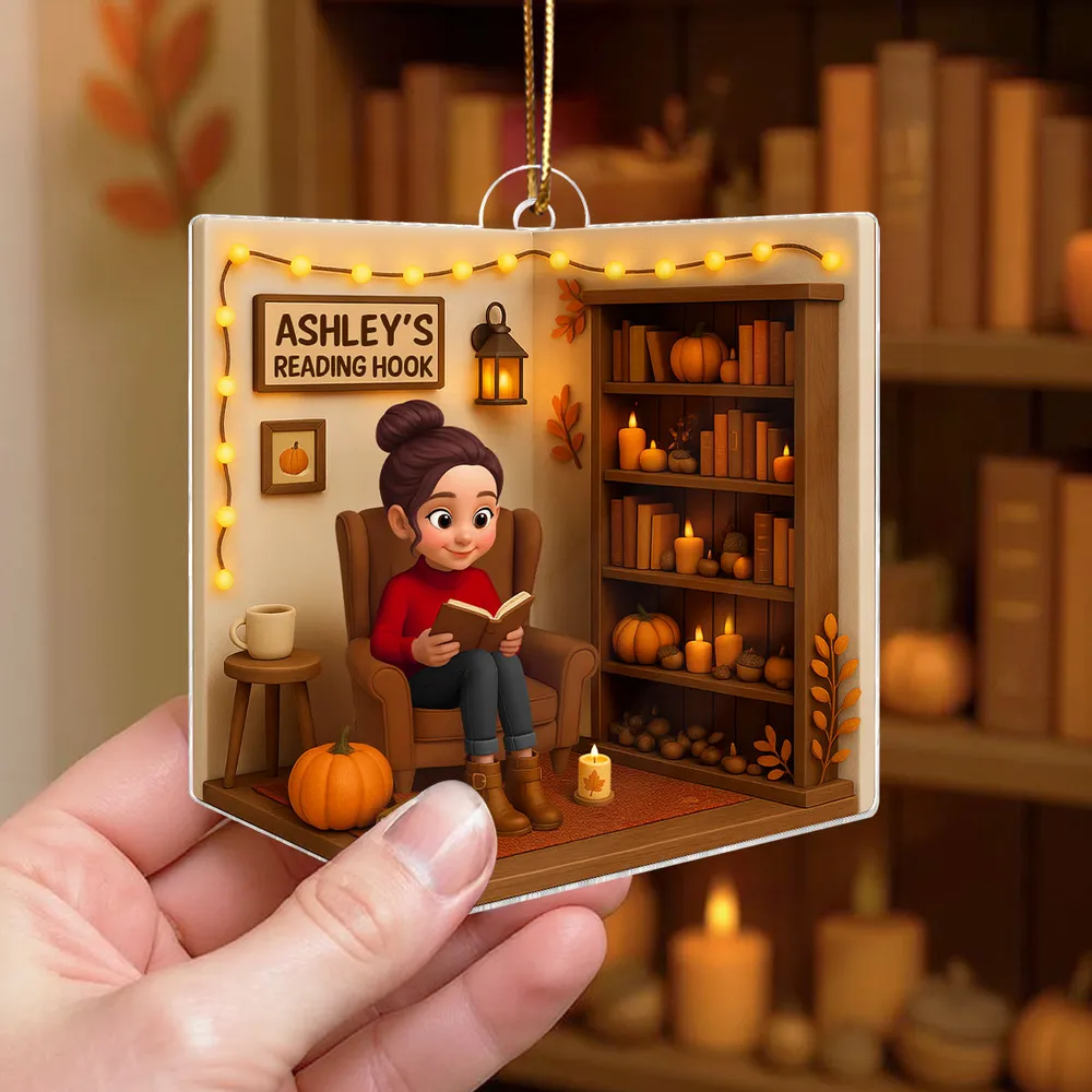 Cozy Autumn Reading Nook Personalized Ornament, Gift for Book Lovers, Creative Fall Gift for Her - Image 2
