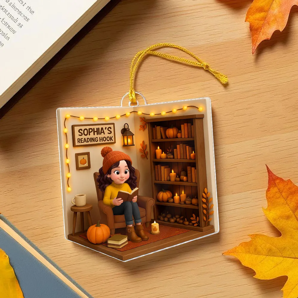 Cozy Autumn Reading Nook Personalized Ornament, Gift for Book Lovers, Creative Fall Gift for Her - Image 5